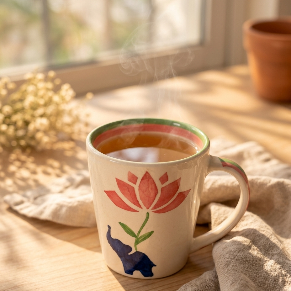 Lucky Lotus Handpainted Ceramic Mug (300 ml)