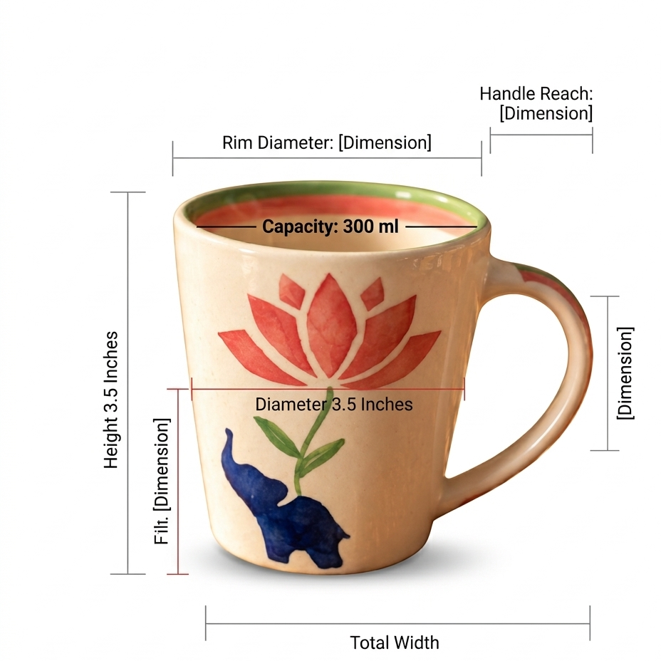 Lucky Lotus Handpainted Ceramic Mug (300 ml)