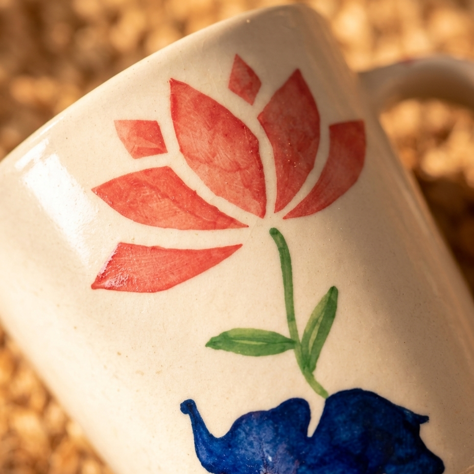 Lucky Lotus Handpainted Ceramic Mug (300 ml)
