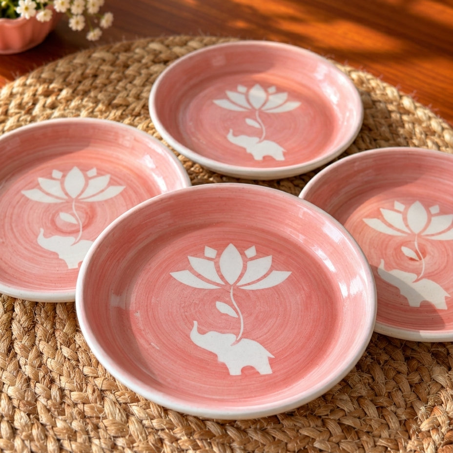 Lucky Lotus Handpainted Ceramic Tapas Set of 4