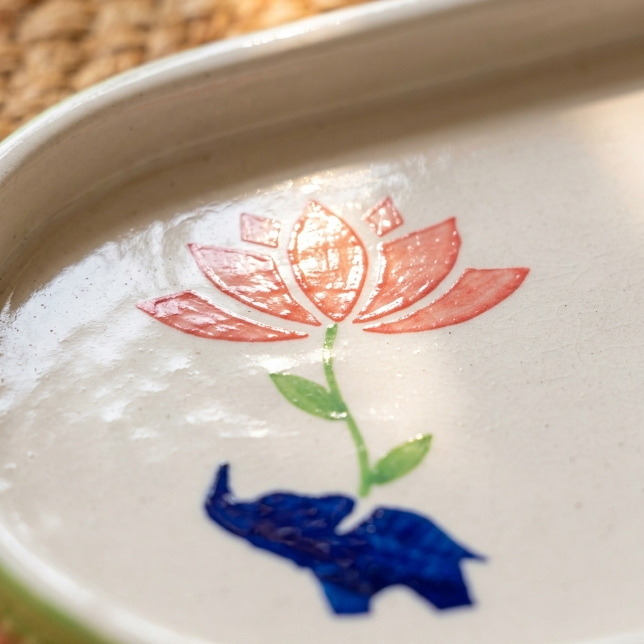 Lucky Lotus Handpainted Ceramic Tray