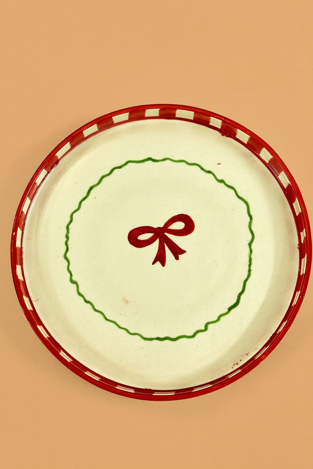 Candy Cane Bow Ceramic Snack Plate (8 inches)