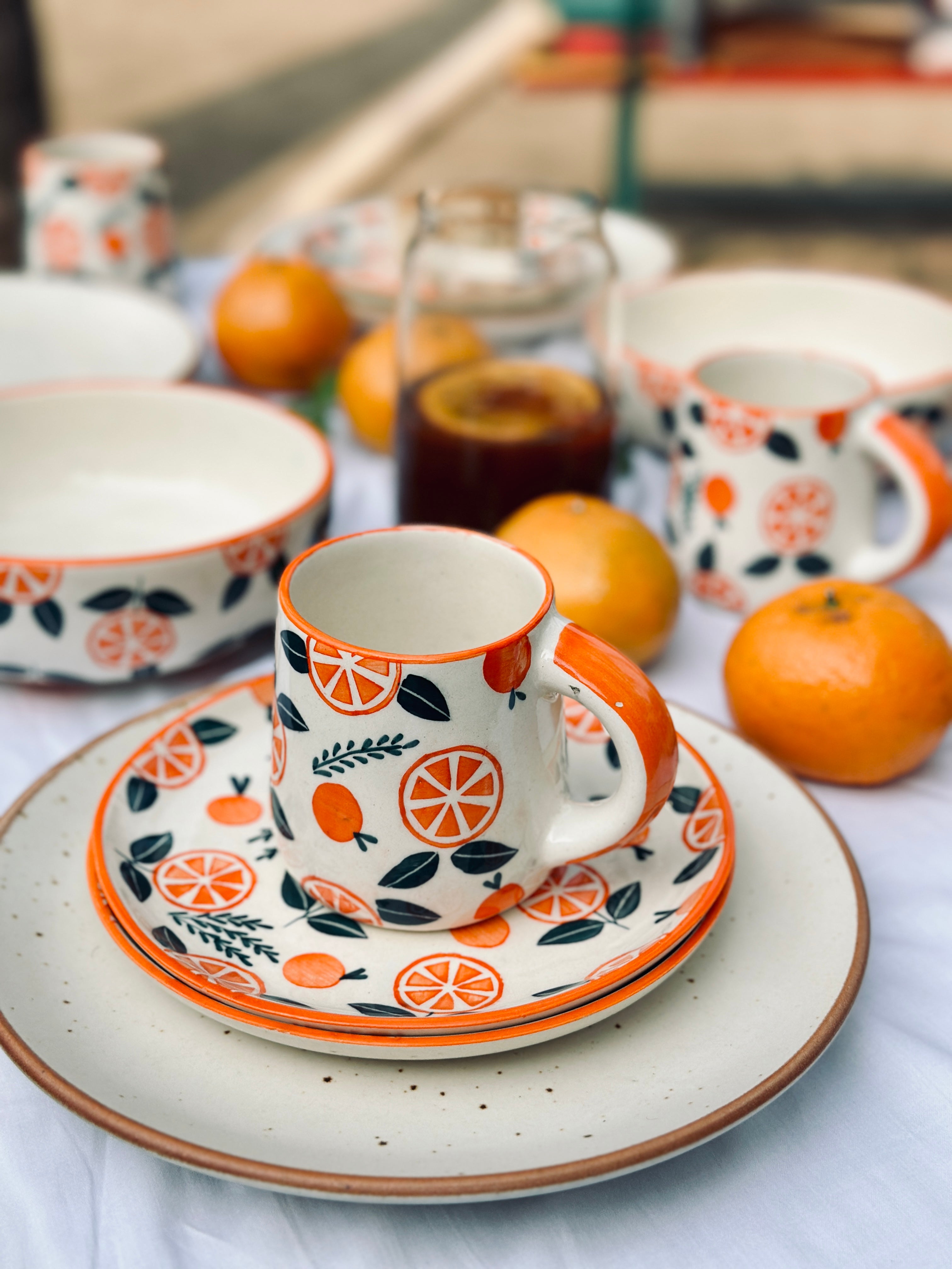 Narangi Orange Ceramic - Plate & Cup