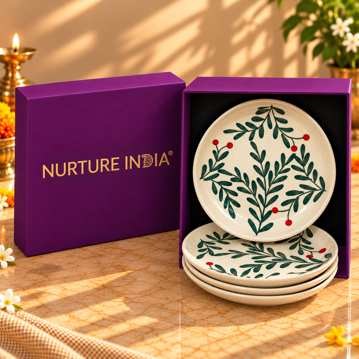 Set of 4 Plates - Gift Box ( Purple )