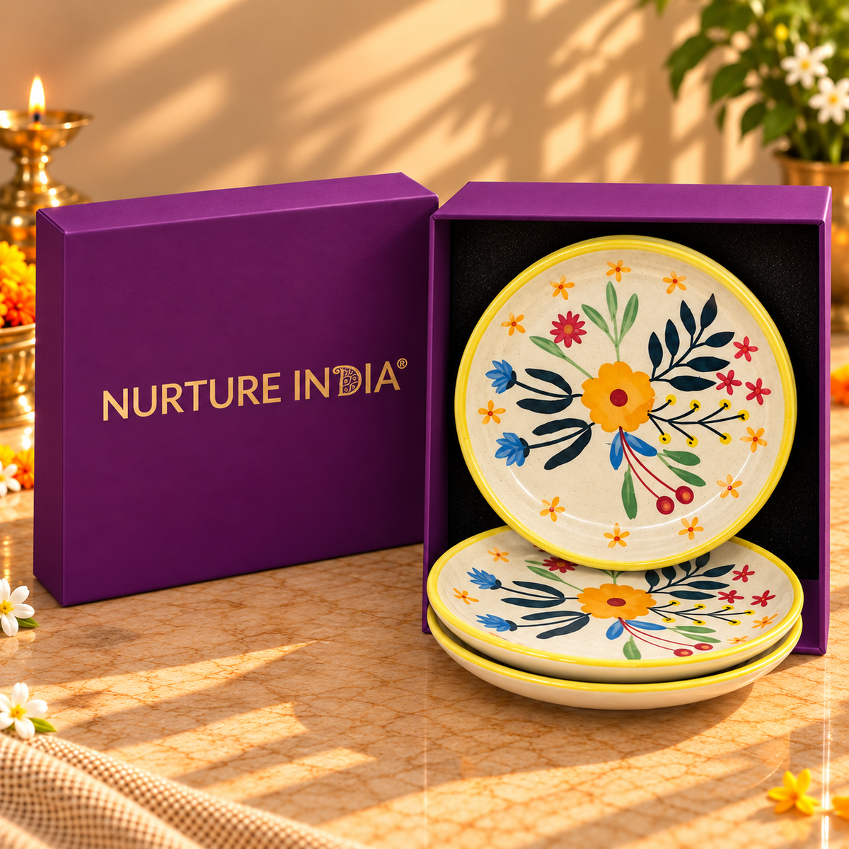 Set of 4 Plates - Gift Box ( Purple )