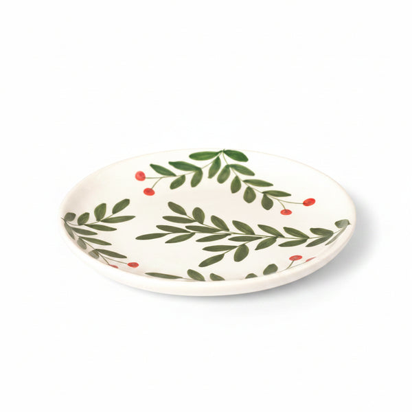 Olive Leaf ceramic dinner plate with a classic Mediterranean olive leaf print.