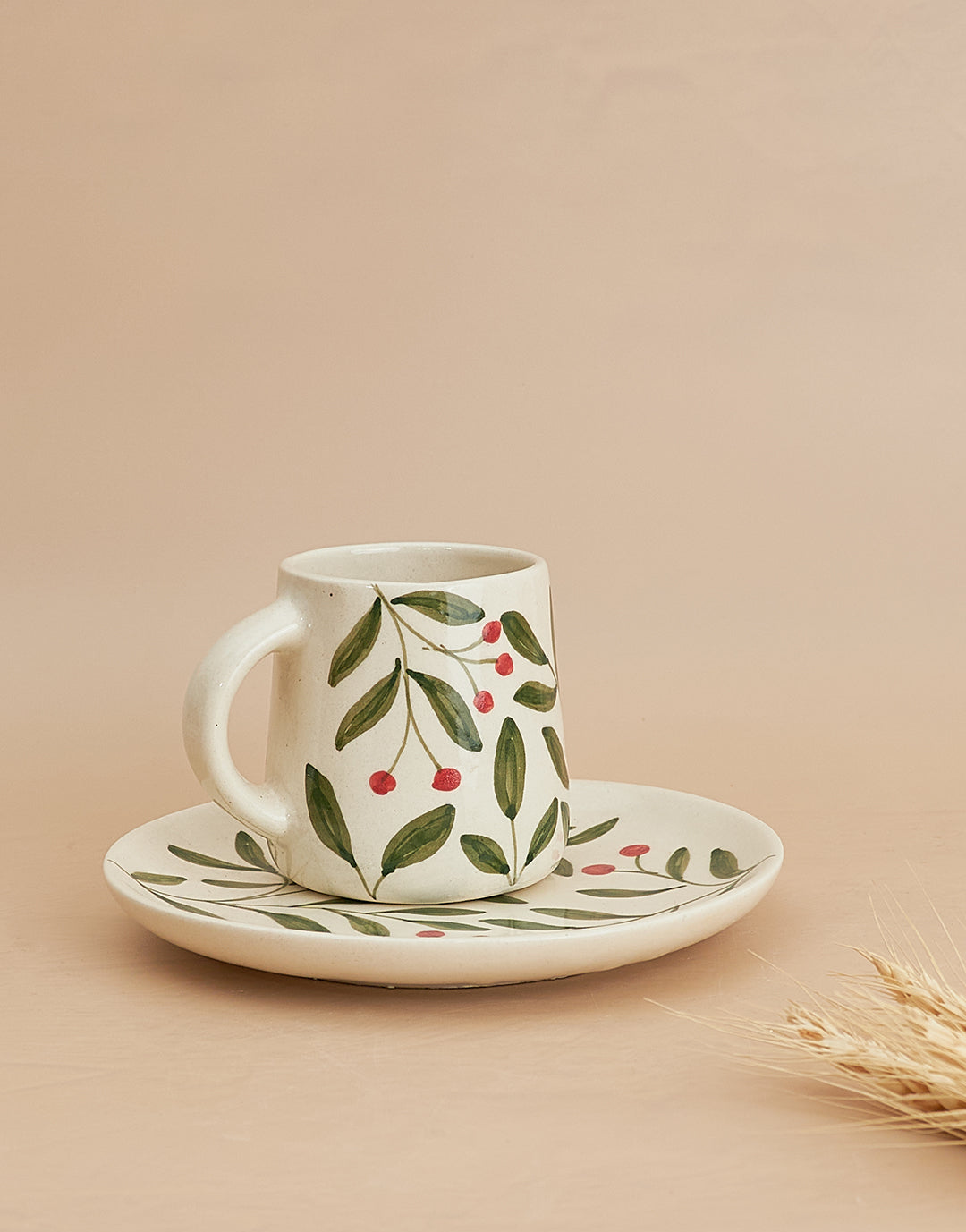 Olive Leaf Ceramic Set - Plate & Cup