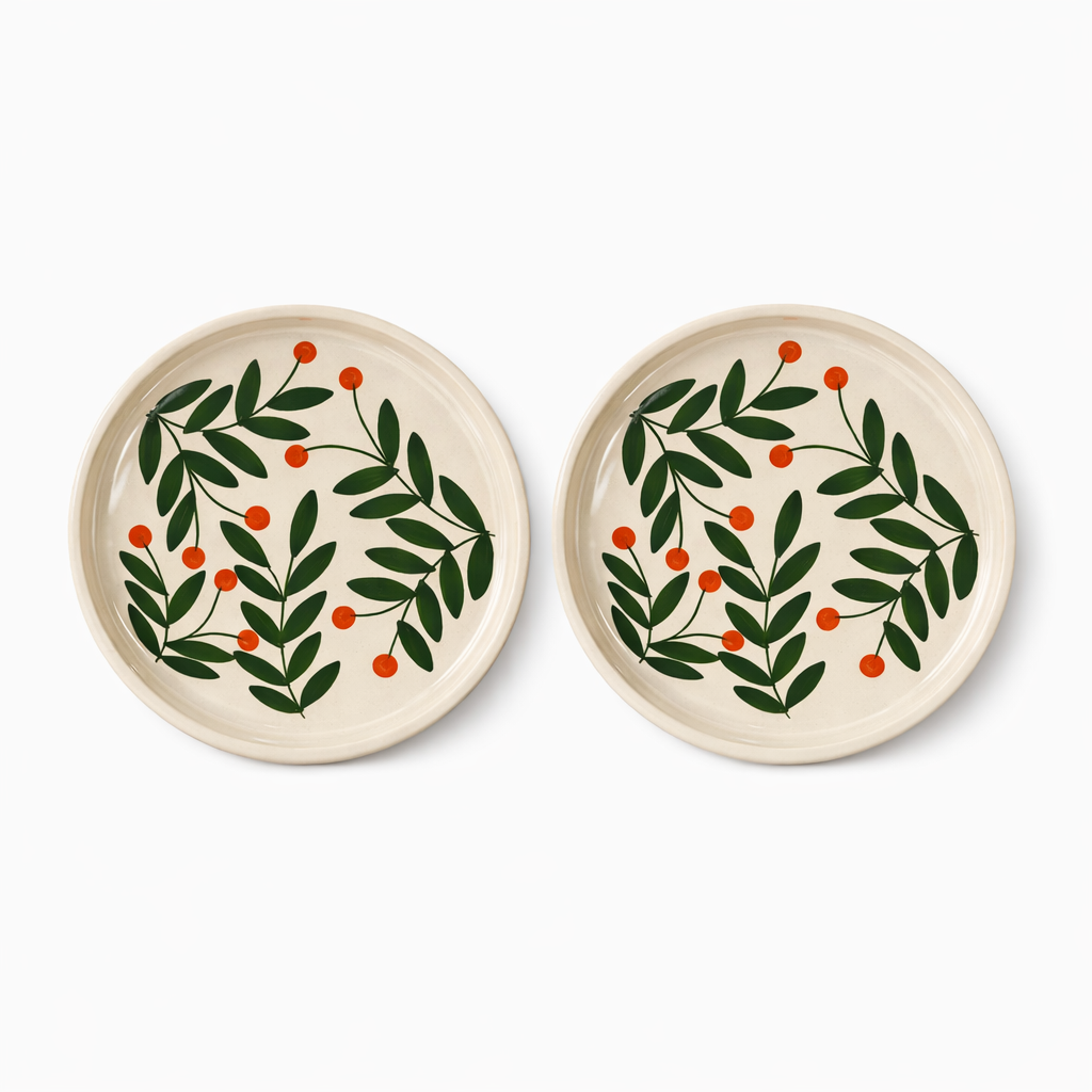 Olive Leaf Ceramic Plates ( 8 Inches )