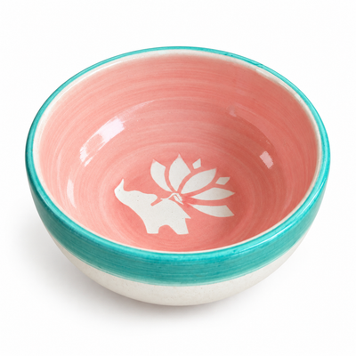 Lucky Lotus Handpainted Ceramic Small Bowl (Pink)