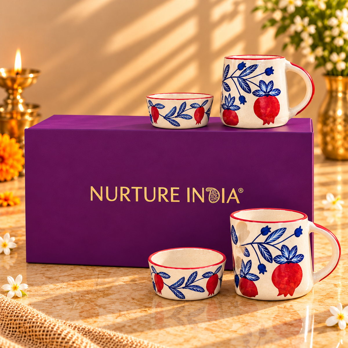 2 pcs Ramekin & 2 pcs Mugs Set - Gift Box (Purple)