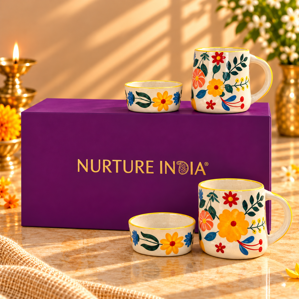 2 pcs Ramekin & 2 pcs Mugs Set - Gift Box (Purple)