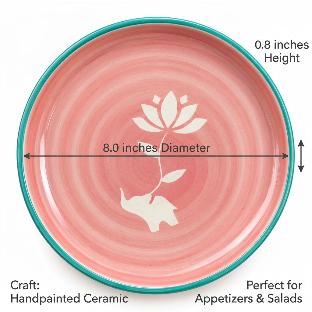 Lucky Lotus Handpainted Ceramic Plates (8 Inches) - Pink