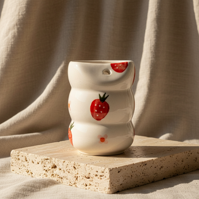 Strawberry Hand‑Painted Ceramic Glass – Without Straw