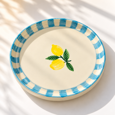 Lemon Stripe Elegance Ceramic Plate (8 inches)