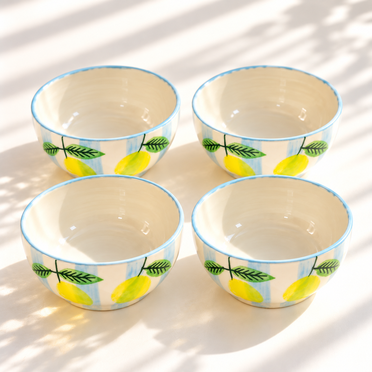 Lemon Stripe Elegance Ceramic Portion Bowl