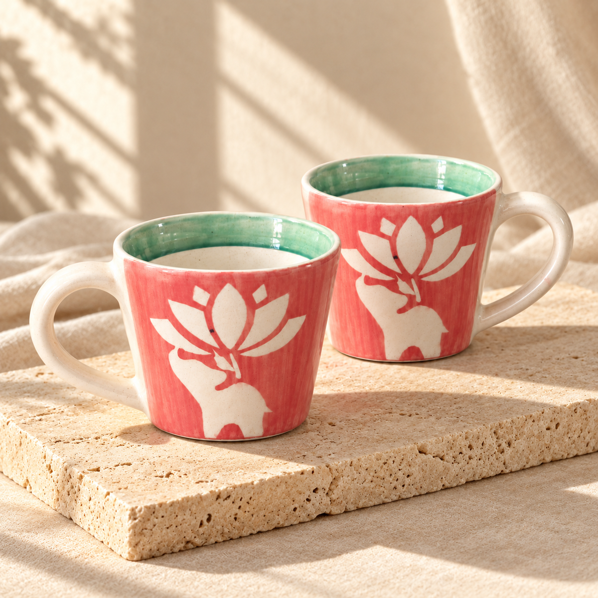 Lucky Lotus | Lotus & Elephant Ceramic Mug (125ml) - Pink