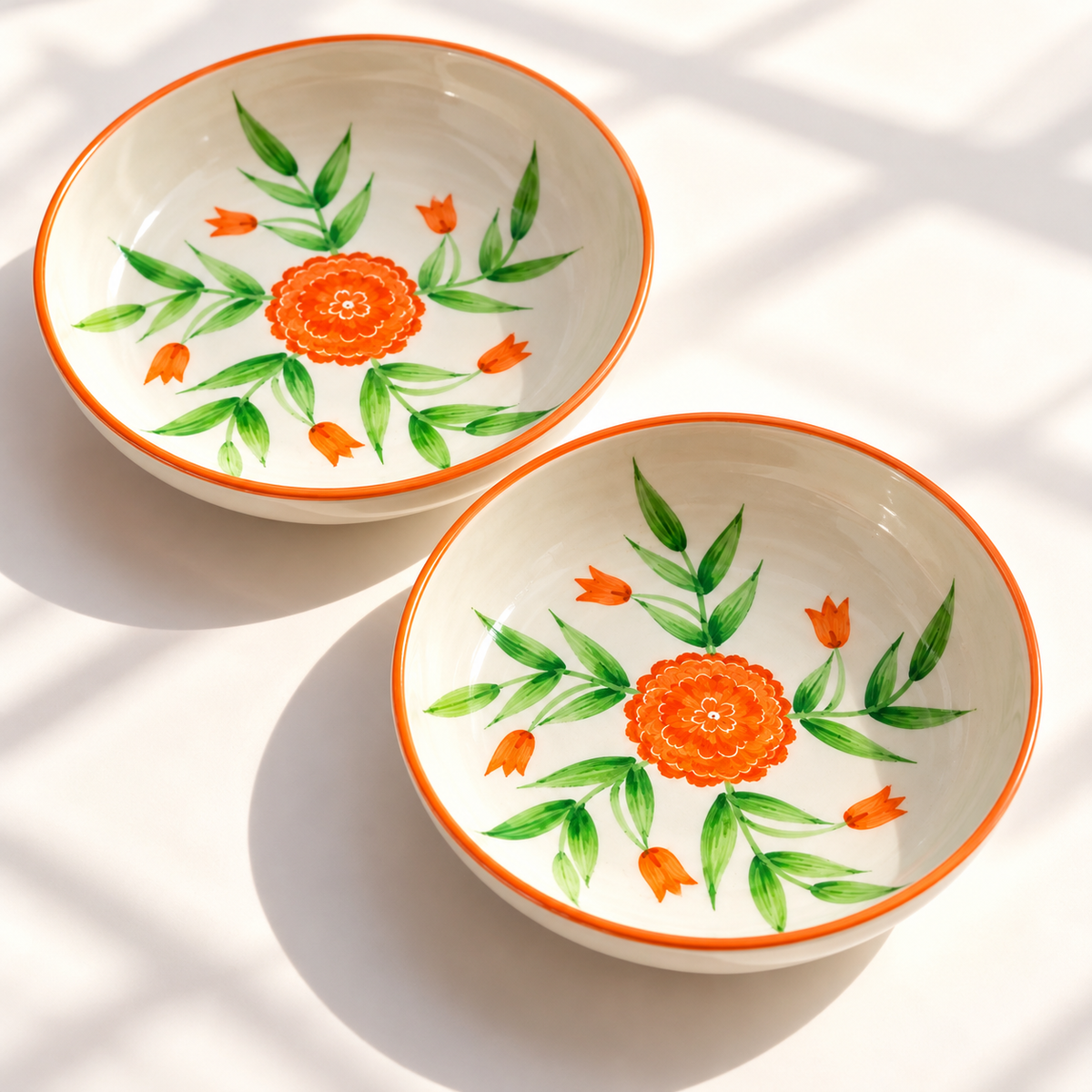 Marigold Mandi Ceramic Shallow Bowl - Large (7.5 x 2 Inches)