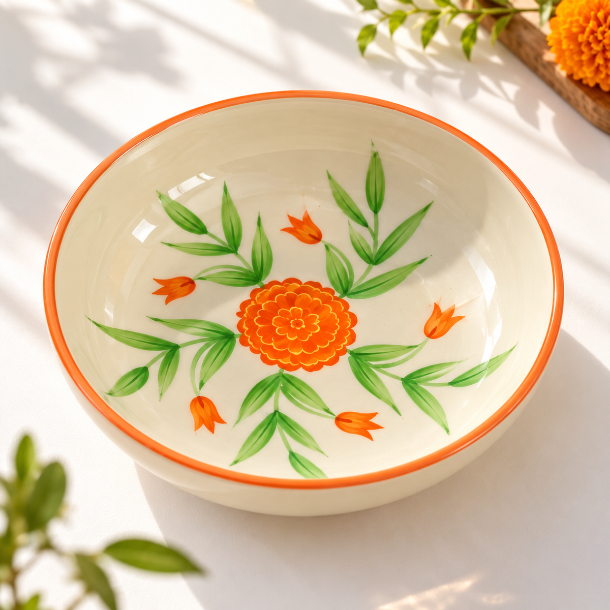 Marigold Mandi Ceramic Shallow Bowl - Large (7.5 x 2 Inches)