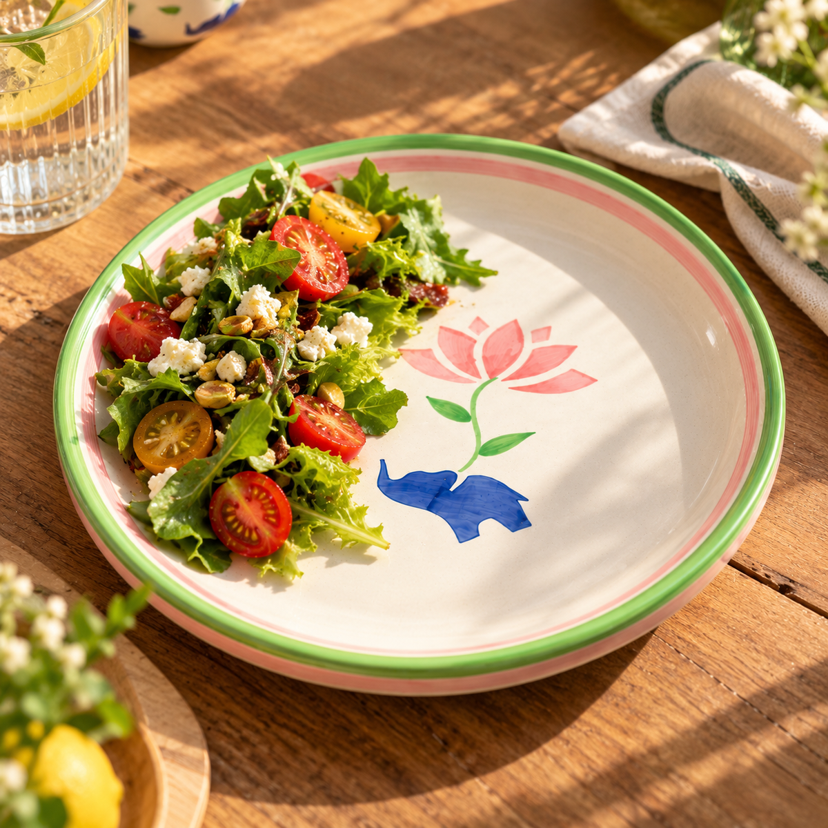 Lucky Lotus Handpainted Ceramic Plates (8 Inches)