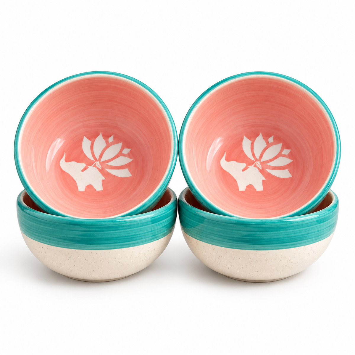 Lucky Lotus Handpainted Ceramic Small Bowl (Pink)