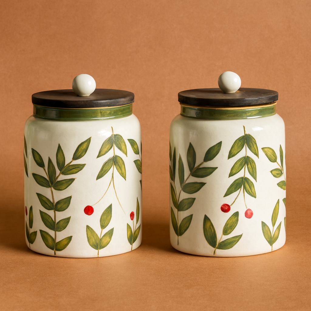 Olive Leaf Ceramic Jar - 800ml