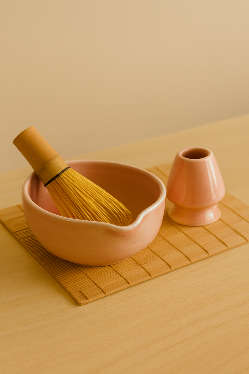 Pastel Pink Matcha Bowl & Whisk Holder Set