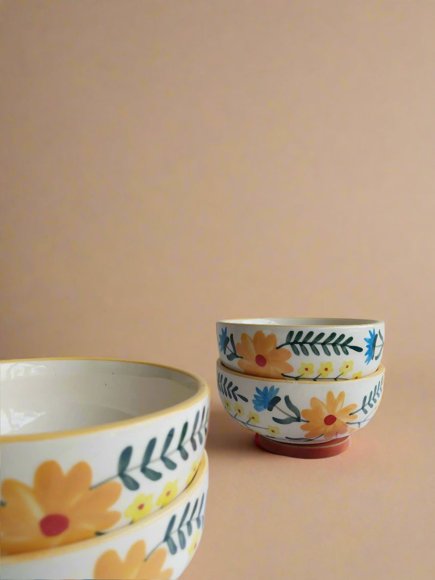 Set - Floral Extravaganza Ceramic Small Bowls
