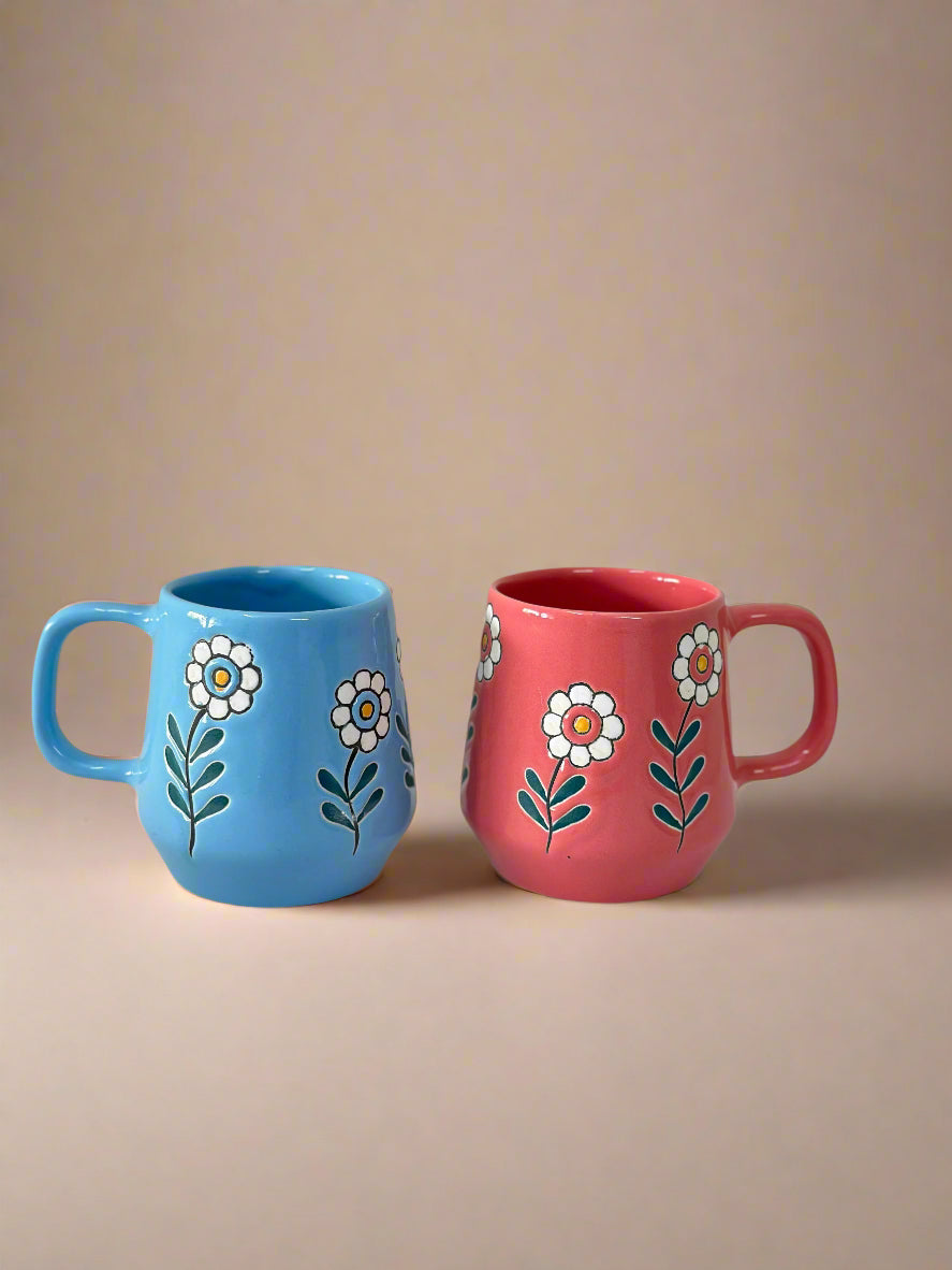 Sky Blue & Pink Bloom Mugs Set of 2 (250ml)