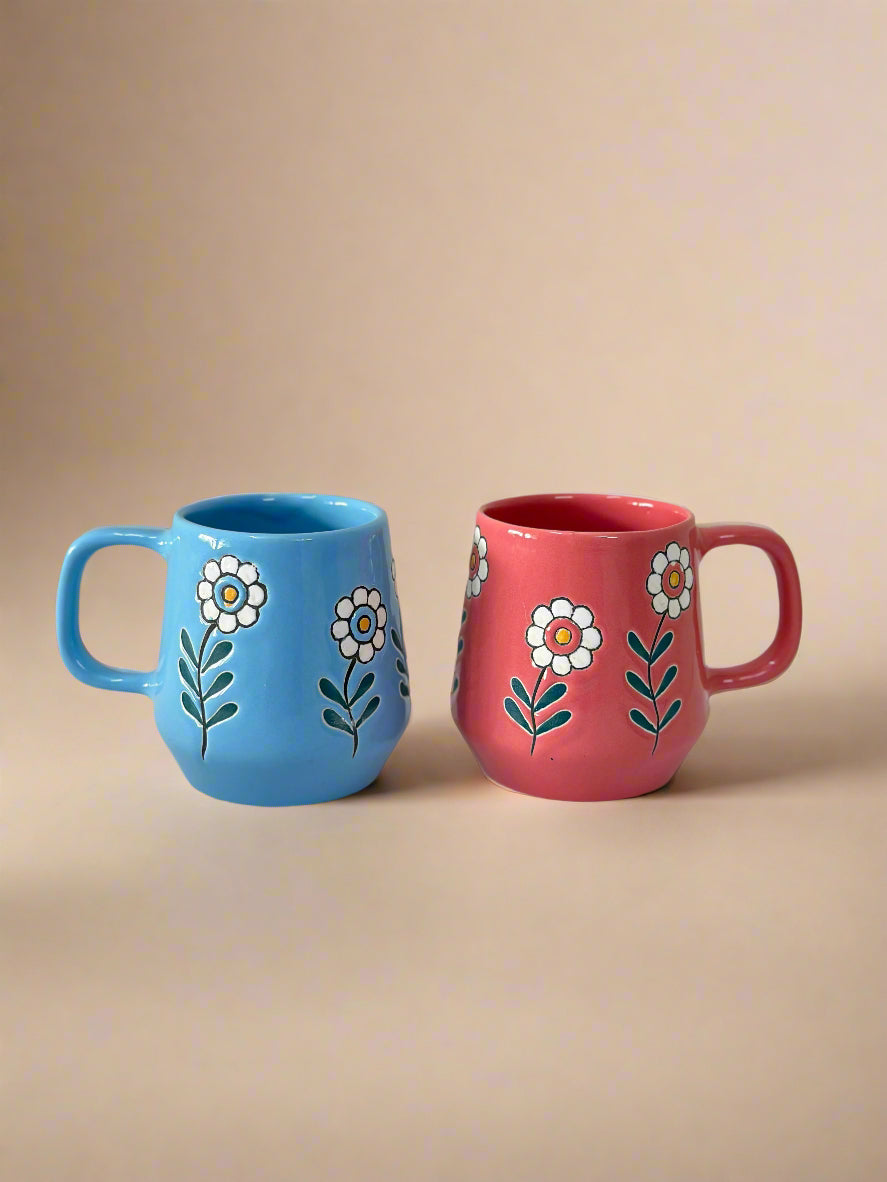 Sky Blue & Pink Bloom Mugs Set of 2 (250ml)