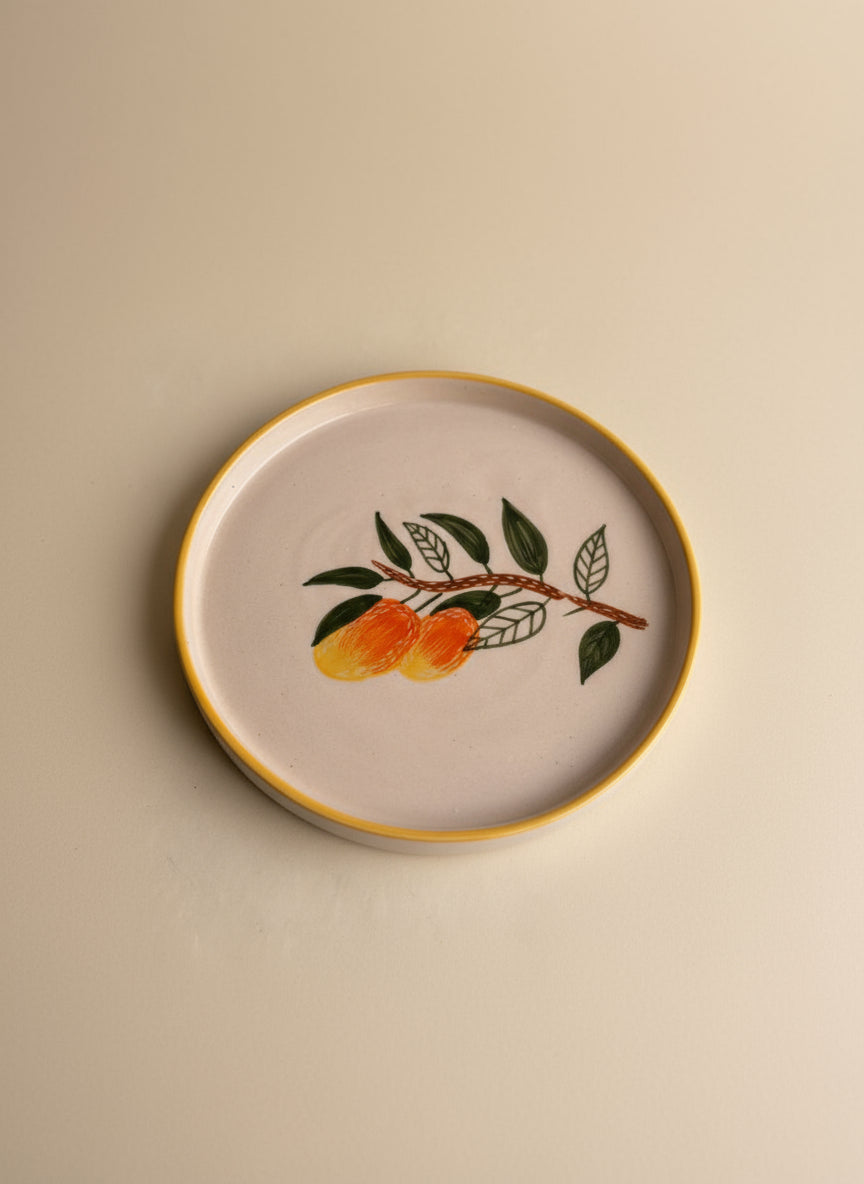 Mango Mehfil Handpainted Ceramic Snack Plate (8 inches)