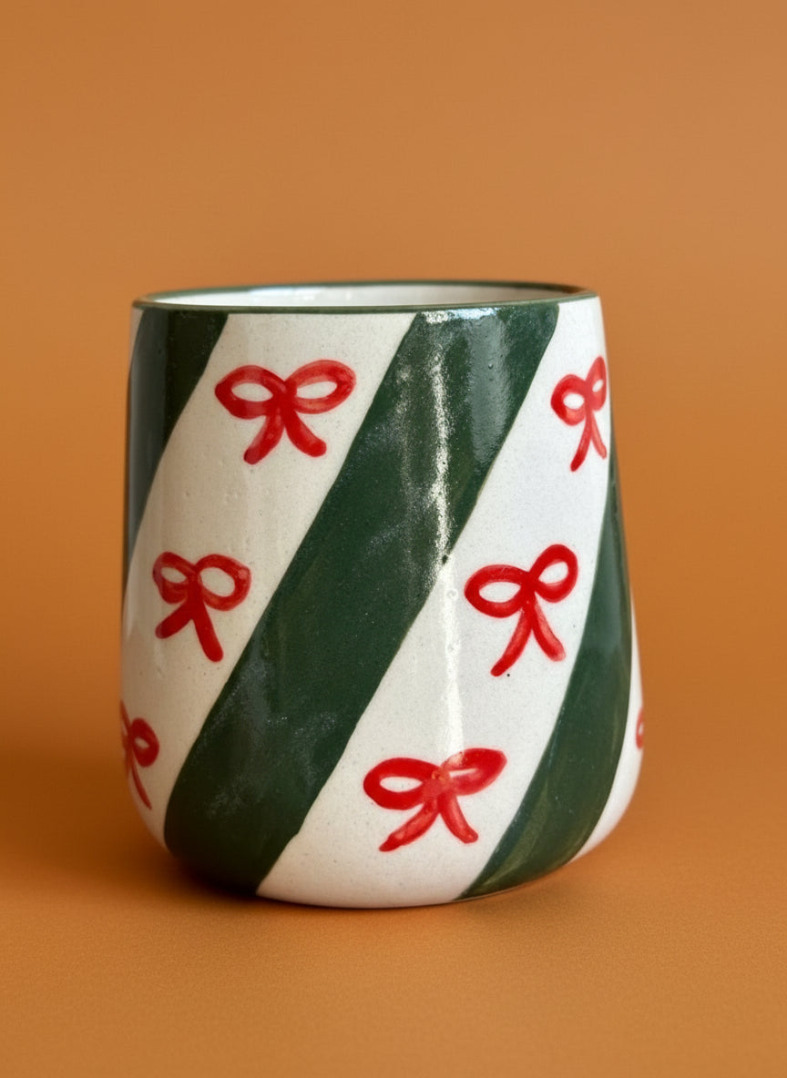 Candy Cane Bow Red Ceramic Mug (300ml)