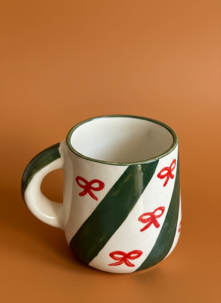 Candy Cane Bow Red Ceramic Mug (300ml)