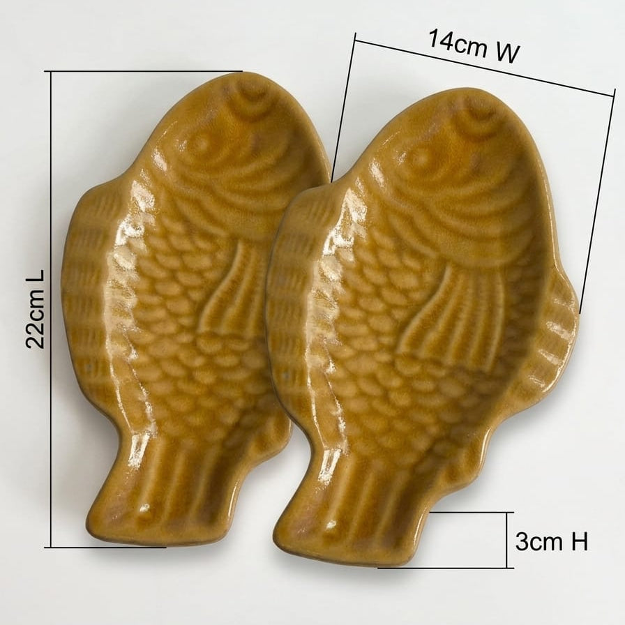 Goldy Ceramic Stoneware Fish Platters - Set of 2