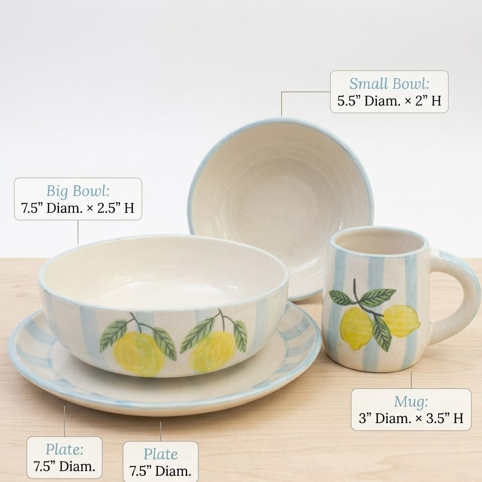 Lemon Stripe Elegance Ceramic Breakfast Set of 4