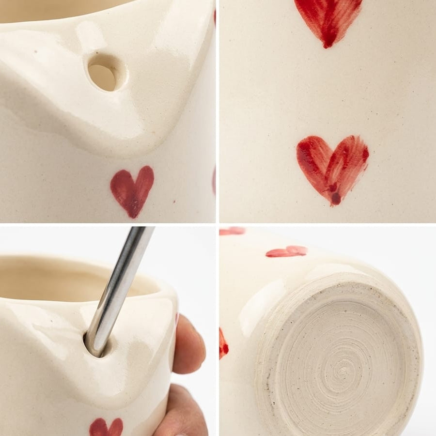 Red Heart Ceramic Glass with Straw