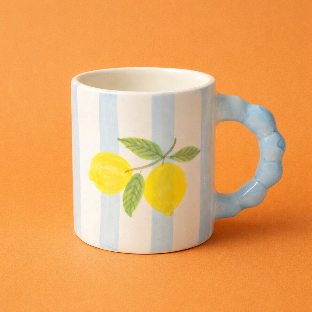 Lemon Stripe Elegance – Handcrafted Ceramic Mug