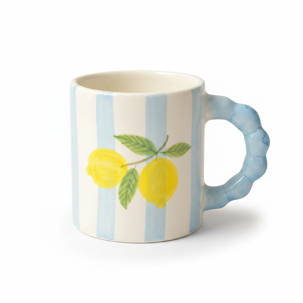 Lemon Stripe Elegance – Handcrafted Ceramic Mug