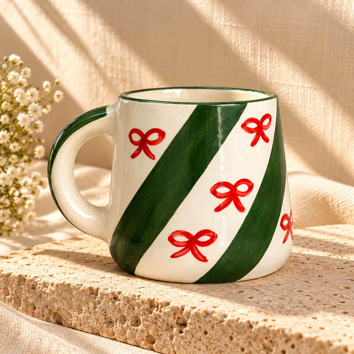 Candy Cane Bow Red Ceramic Mug (300ml)