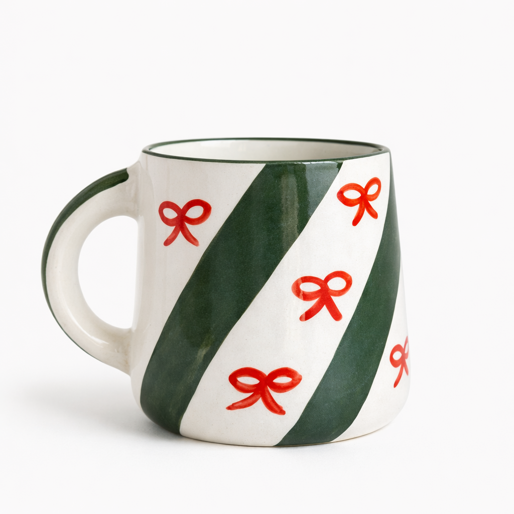 Candy Cane Bow Red Ceramic Mug (300ml)