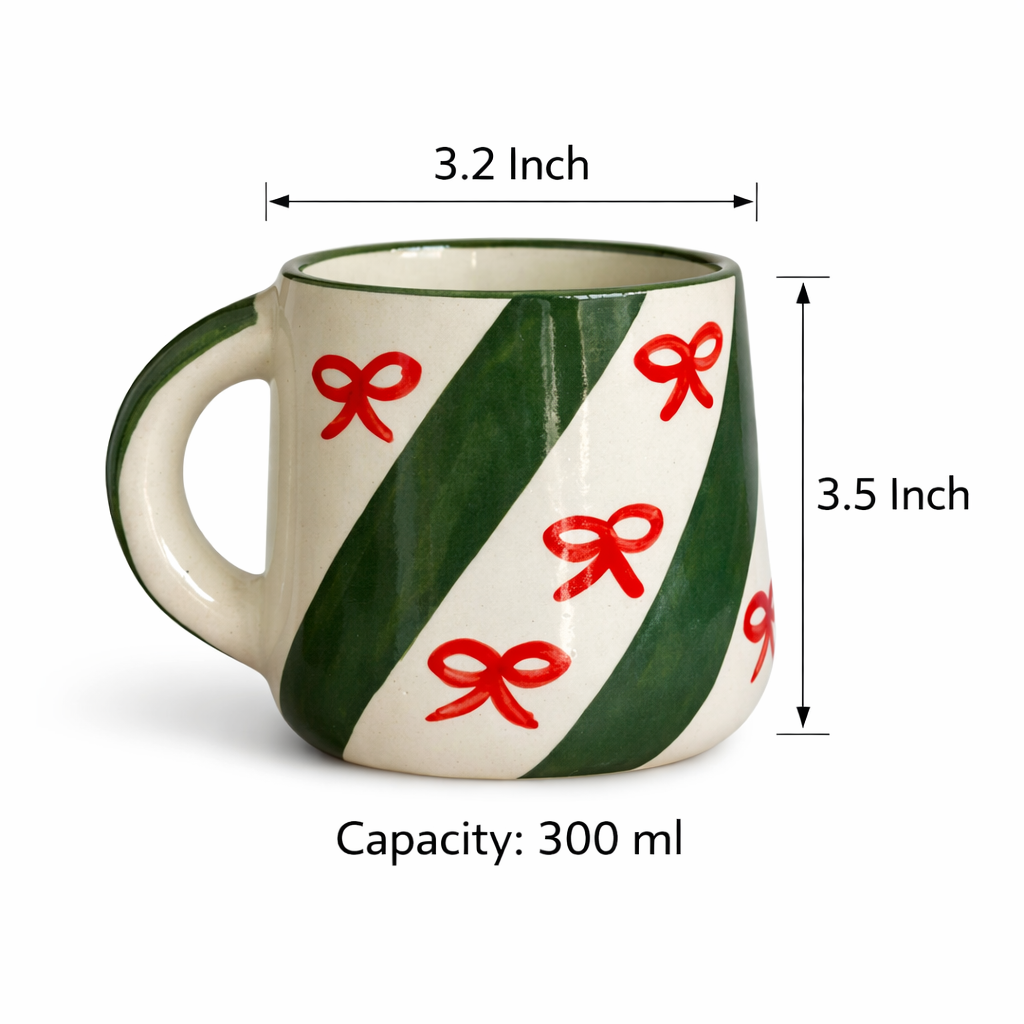 Candy Cane Bow Red Ceramic Mug (300ml)