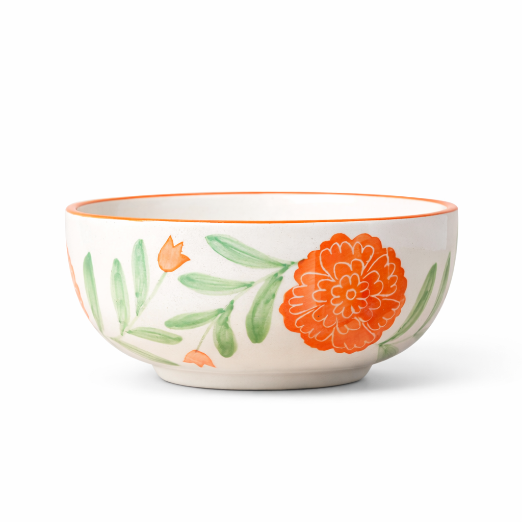 Ceramic bowl with floral design on a white background