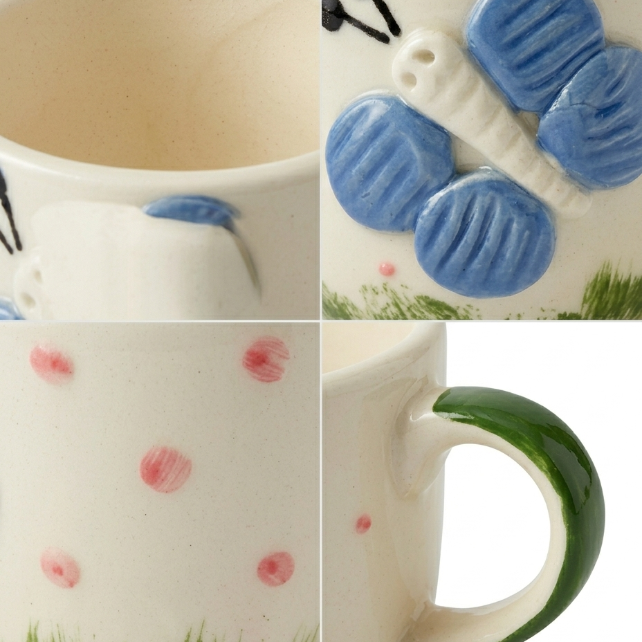 Cute 3D Butterfly Ceramic Coffee Mug with Pink Polka Dots (250 ml)
