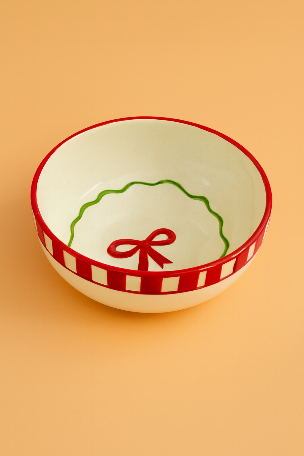 Set - Candy Cane Red Bow Ceramic Small Bowl