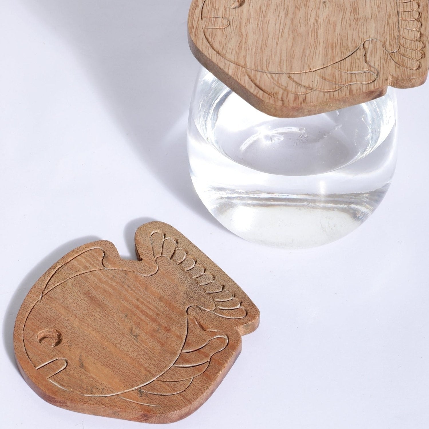 Fish Engraved Wooden Coasters Set of 4 - Nurture India