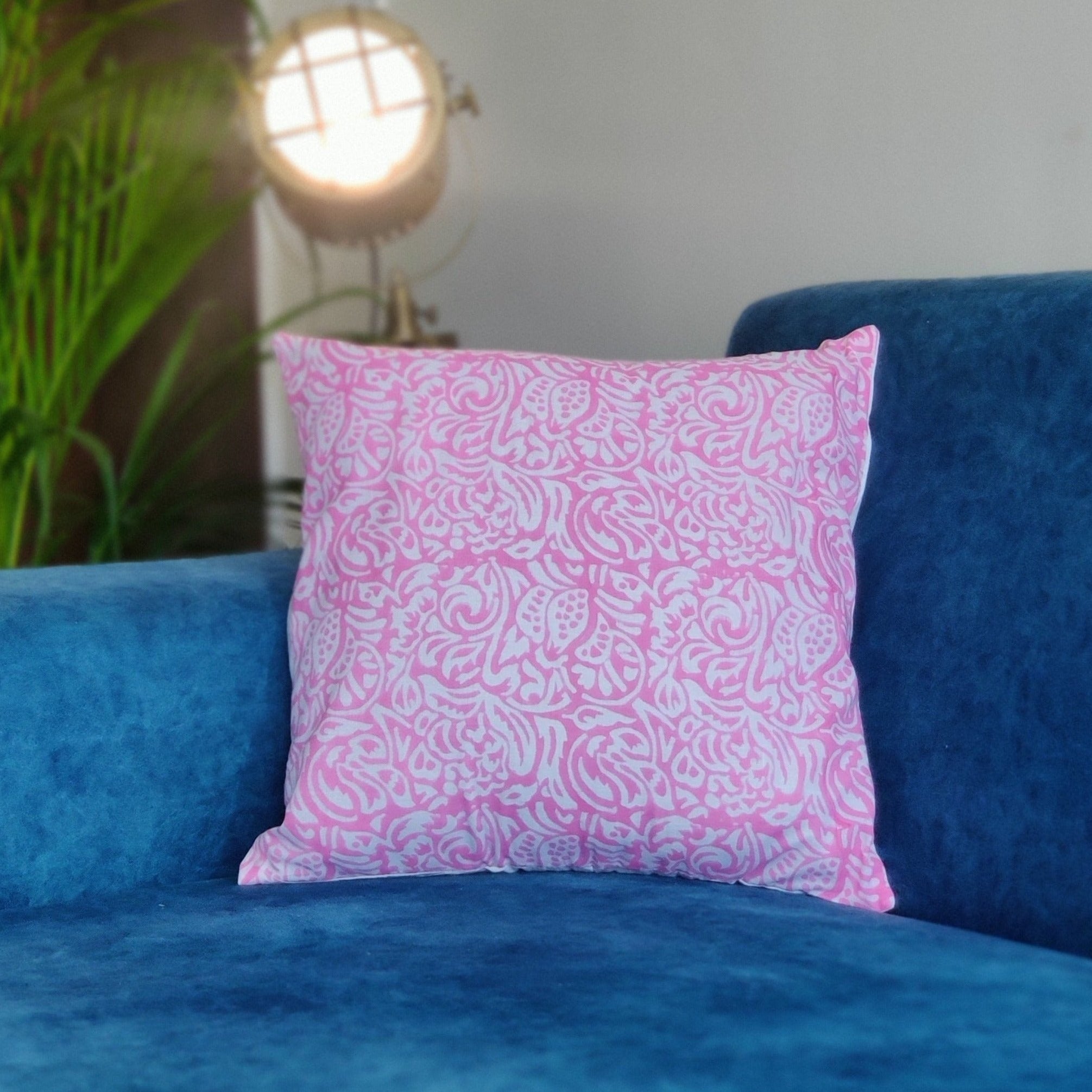 Floral Pink Cushion Cover - 16x16 - 100% Cotton - Nurture India