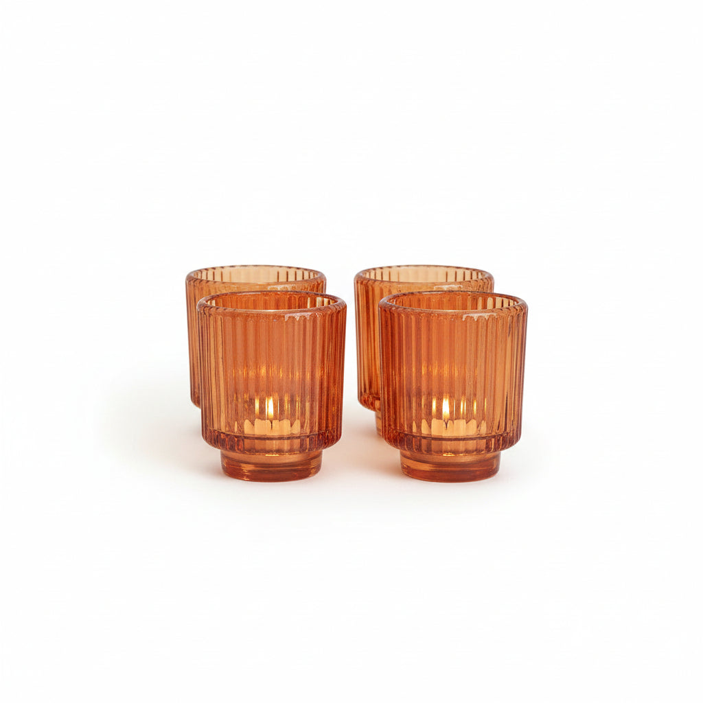 Fluted Glass Amber Tealight Holder