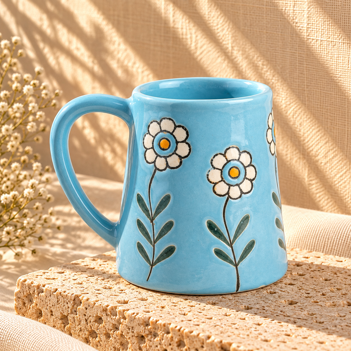 Garden Bloom Mug in Aqua Floral Print Design (300 ml )
