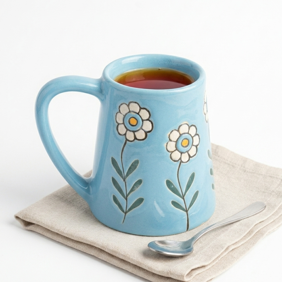 Garden Bloom Mug in Aqua Floral Print Design (300 ml )