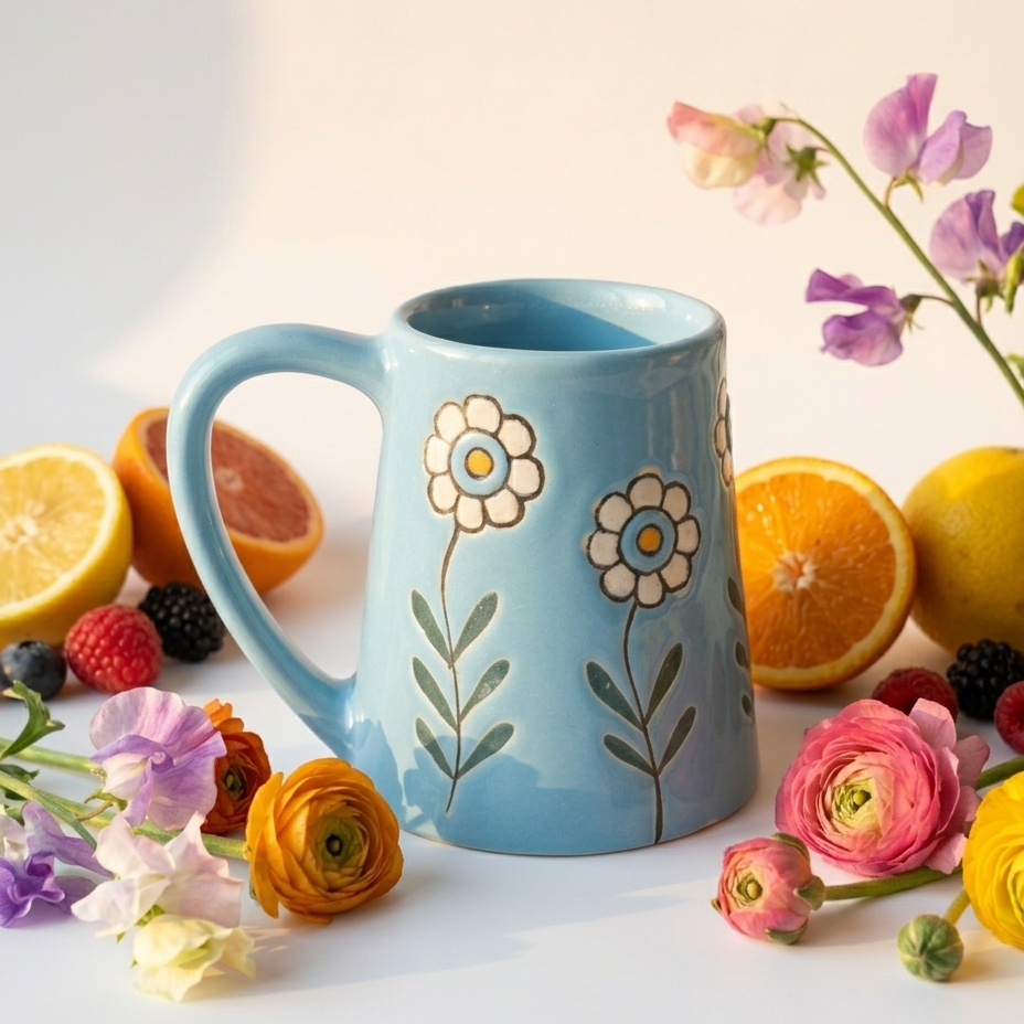 Garden Bloom Mug in Aqua Floral Print Design (300 ml )