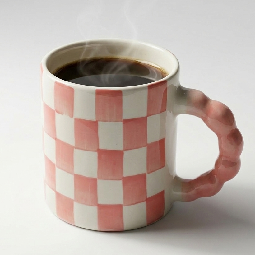 Ghingham Checkerboard Print- Pink Mug